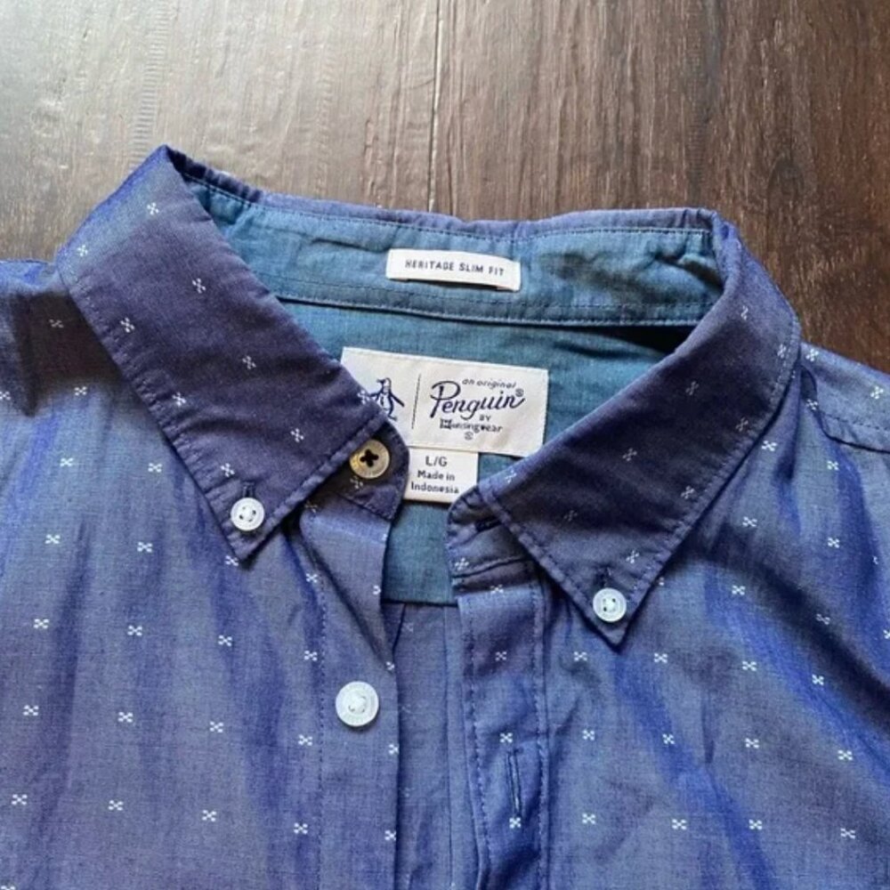 Men’s Original Penguin - Blue Button-Up Short Sleeve - Picture 2 of 3